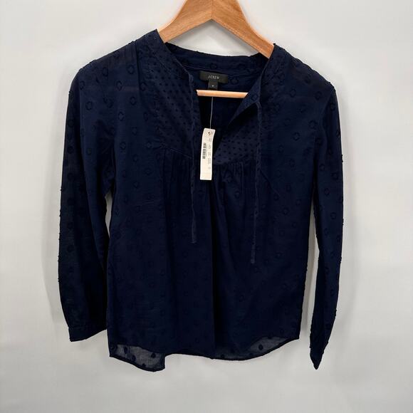 J.Crew NWT Swiss Dot Navy Peasant Blouse // 4 - Picture 1 of 9